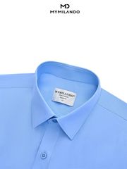 Áo Sơ Mi Nam Ngắn Tay Milando SMCMI234 Xanh Dương Họa Tiết Bamboo