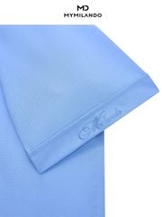 Áo Sơ Mi Nam Ngắn Tay Milando SMCMI234 Xanh Dương Họa Tiết Bamboo