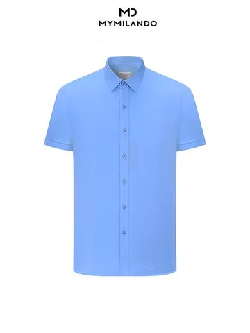 Áo Sơ Mi Nam Ngắn Tay Milando SMCMI234 Xanh Dương Họa Tiết Bamboo