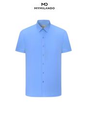 Áo Sơ Mi Nam Ngắn Tay Milando SMCMI234 Xanh Dương Họa Tiết Bamboo