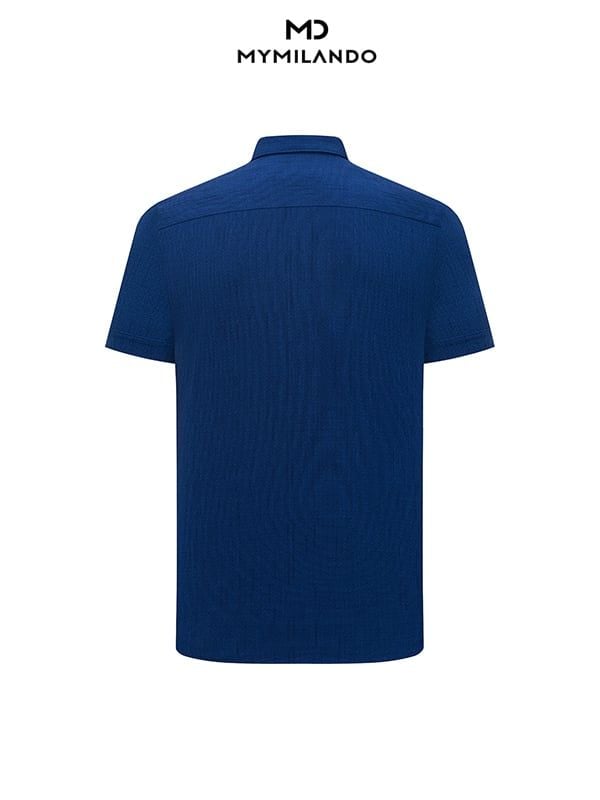 Áo Sơ Mi Nam Ngắn Tay Milando SMCMI88 Xanh Đậm Vân Chìm Cao Cấp