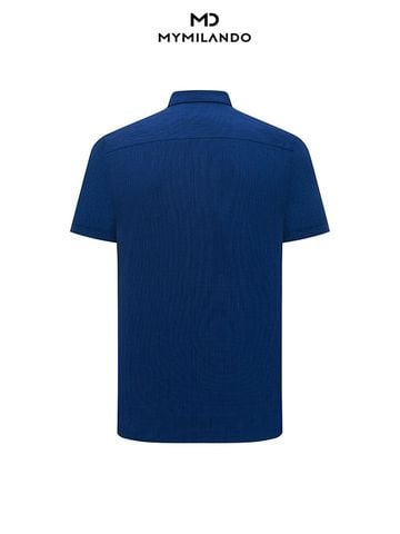Áo Sơ Mi Nam Ngắn Tay Milando SMCMI88 Xanh Đậm Vân Chìm Cao Cấp