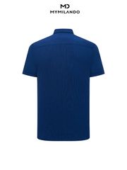 Áo Sơ Mi Nam Ngắn Tay Milando SMCMI88 Xanh Đậm Vân Chìm Cao Cấp