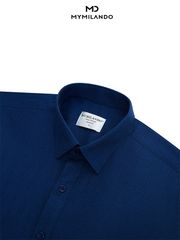 Áo Sơ Mi Nam Ngắn Tay Milando SMCMI88 Xanh Đậm Vân Chìm Cao Cấp