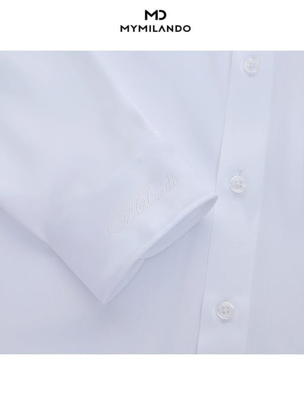 Áo Sơ Mi Nam Trắng Vân Milando Business SMDMI243 Chống Nhăn