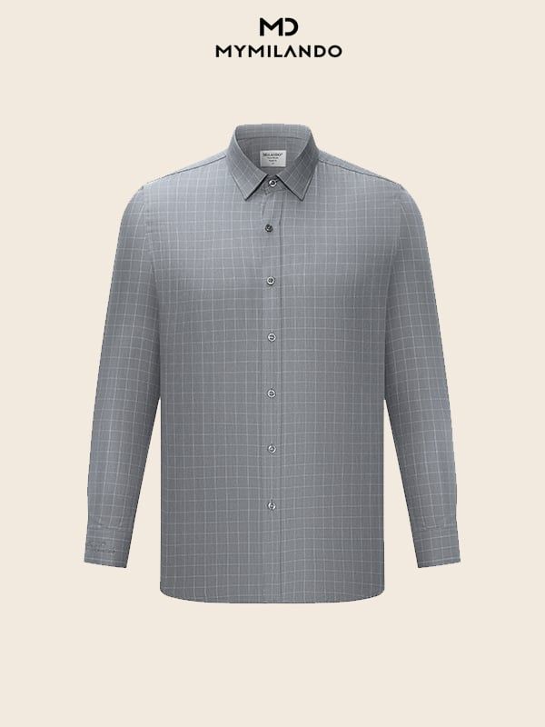 Áo Sơ Mi Nam Milando SMDMI227 Xám Caro Sợi Cafe Khử Mùi