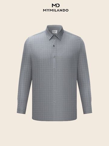 Áo Sơ Mi Nam Milando SMDMI227 Xám Caro Sợi Cafe Khử Mùi