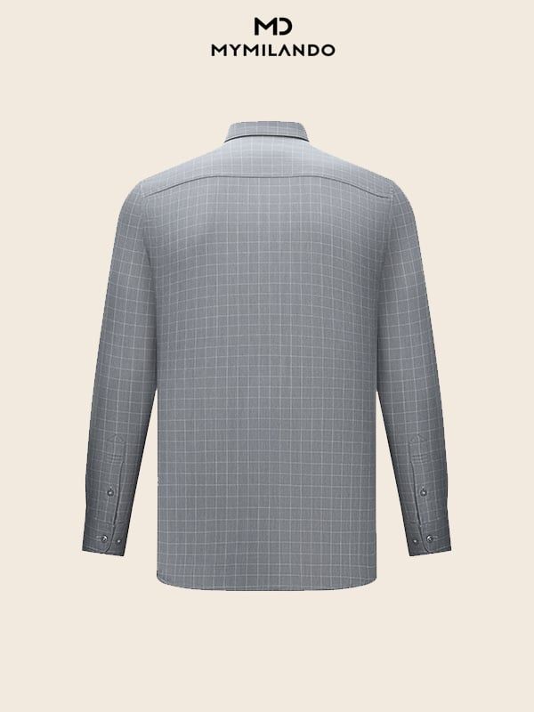 Áo Sơ Mi Nam Milando SMDMI227 Xám Caro Sợi Cafe Khử Mùi