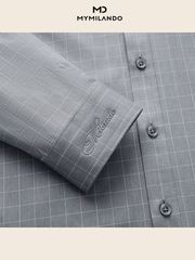 Áo Sơ Mi Nam Milando SMDMI227 Xám Caro Sợi Cafe Khử Mùi