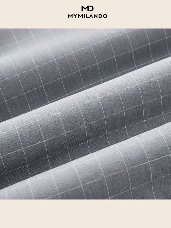 Áo Sơ Mi Nam Milando SMDMI227 Xám Caro Sợi Cafe Khử Mùi