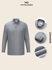 Áo Sơ Mi Nam Milando SMDMI227 Xám Caro Sợi Cafe Khử Mùi