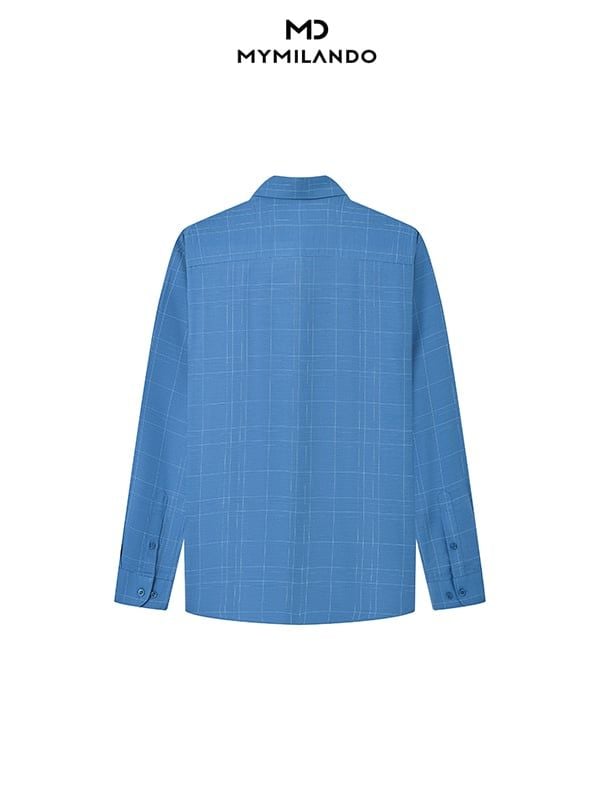Áo Sơ Mi Nam Milando SMDMI226 Xanh Caro Bamboo Microfiber