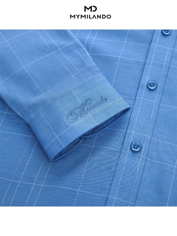 Áo Sơ Mi Nam Milando SMDMI226 Xanh Caro Bamboo Microfiber