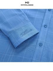 Áo Sơ Mi Nam Milando SMDMI226 Xanh Caro Bamboo Microfiber