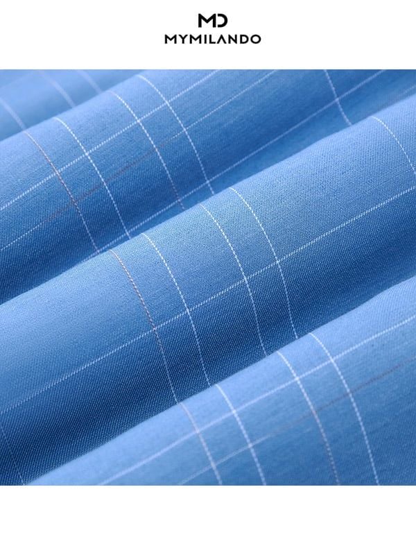 Áo Sơ Mi Nam Milando SMDMI226 Xanh Caro Bamboo Microfiber