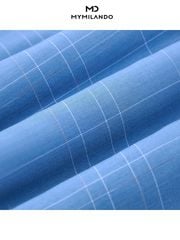 Áo Sơ Mi Nam Milando SMDMI226 Xanh Caro Bamboo Microfiber