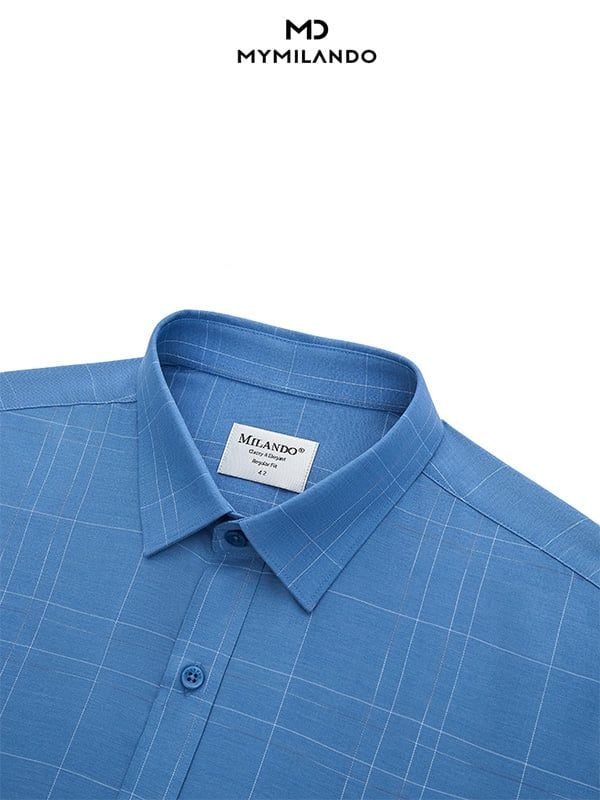 Áo Sơ Mi Nam Milando SMDMI226 Xanh Caro Bamboo Microfiber