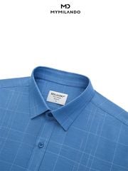 Áo Sơ Mi Nam Milando SMDMI226 Xanh Caro Bamboo Microfiber