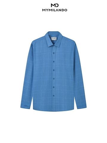 Áo Sơ Mi Nam Milando SMDMI226 Xanh Caro Bamboo Microfiber