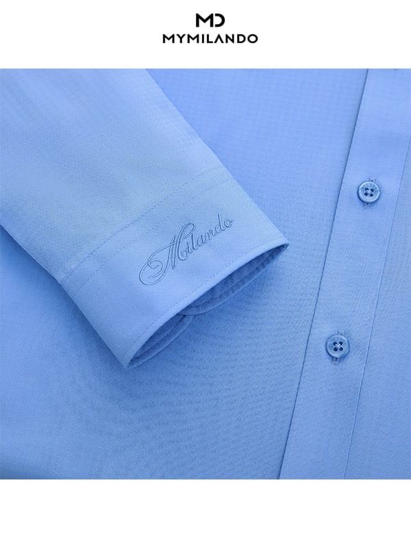 Áo Sơ Mi Nam Milando SMDMI230 Xanh Dương Vân Chìm Bamboo Spun
