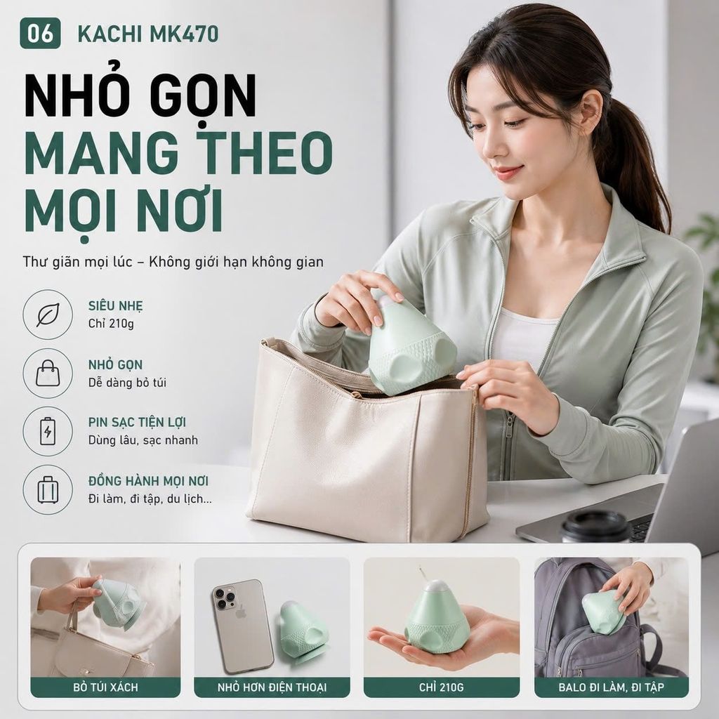 Máy Massage Cổ Vai Gáy Hít Tường Kachi MK470 - Bóng massage huyệt đạo lưng vai