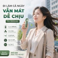 Quạt Cầm Tay Mini Kachi MK441 - Pin Khủng 3000mAh, Màn Hình LED Hiển Thị, 6 Cấp Độ Gió (Bảo Hành 18 Tháng)