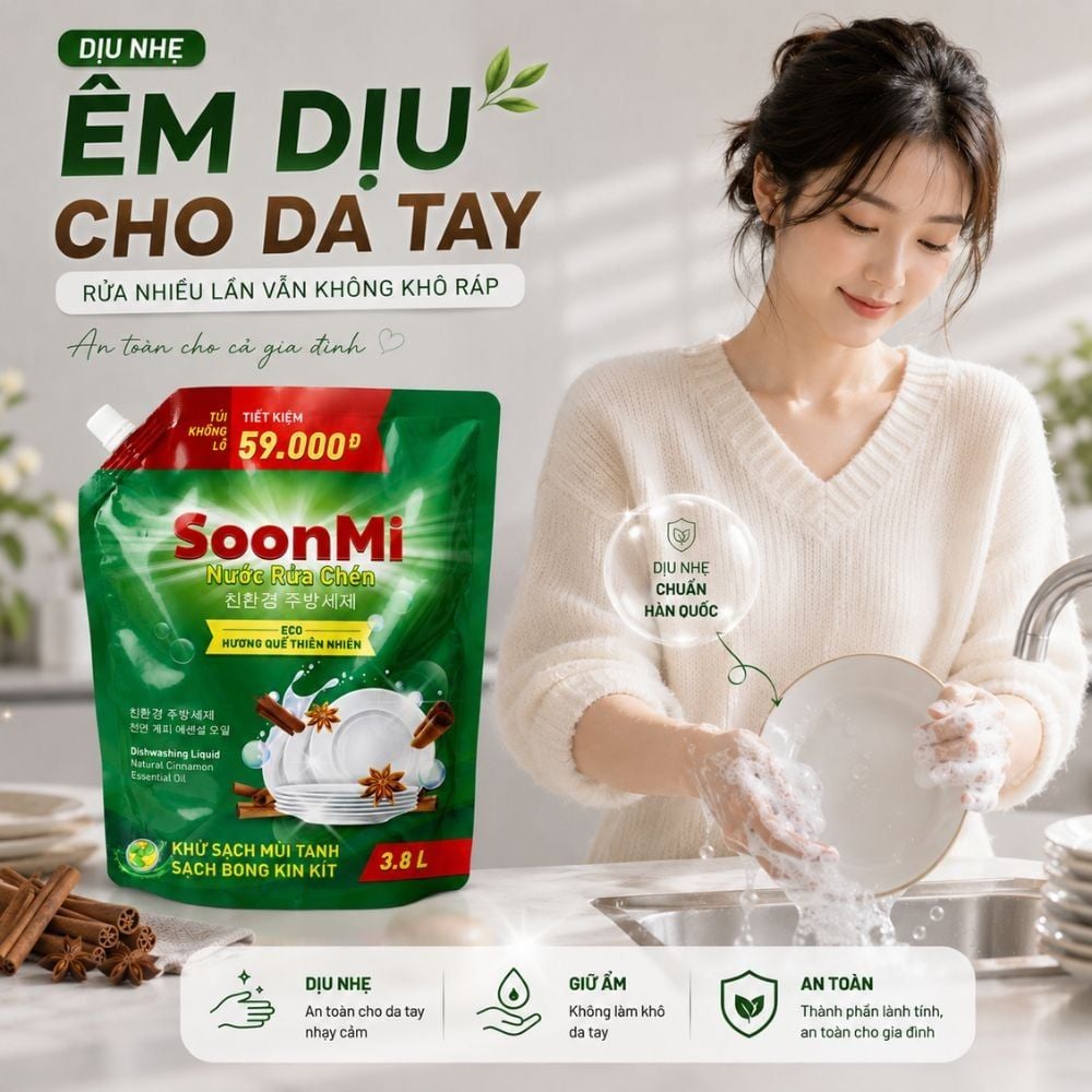 Hình ảnh chi tiết: Nước rửa chén hương Quế Soonmi túi lớn 4KG – Dung tích 3.8L MK