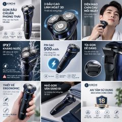 Máy cạo râu Kachi MK484 – 3 đầu cạo linh hoạt 3D, chống nước IPX7