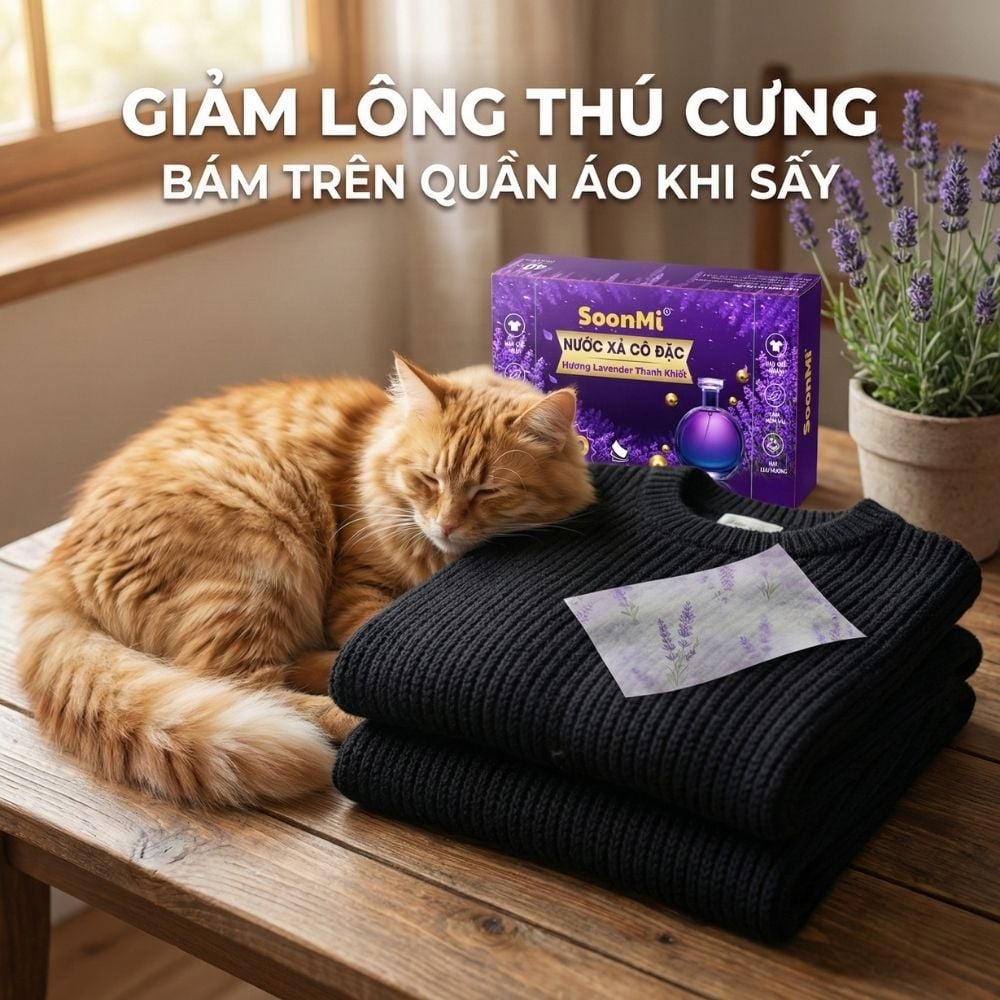 Nước xả cô đặc - Giấy Thơm Quần Áo SoonMi Hương Lavender - Nước Xả Cô Đặc Cho Máy Sấy (Hộp 40 Tờ) MK