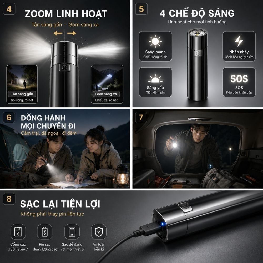 Đèn Pin Sạc Đa Năng Kachi MK425: Soi Rọi Mọi Hành Trình, Bừng Sáng Mọi Cuộc Vui
