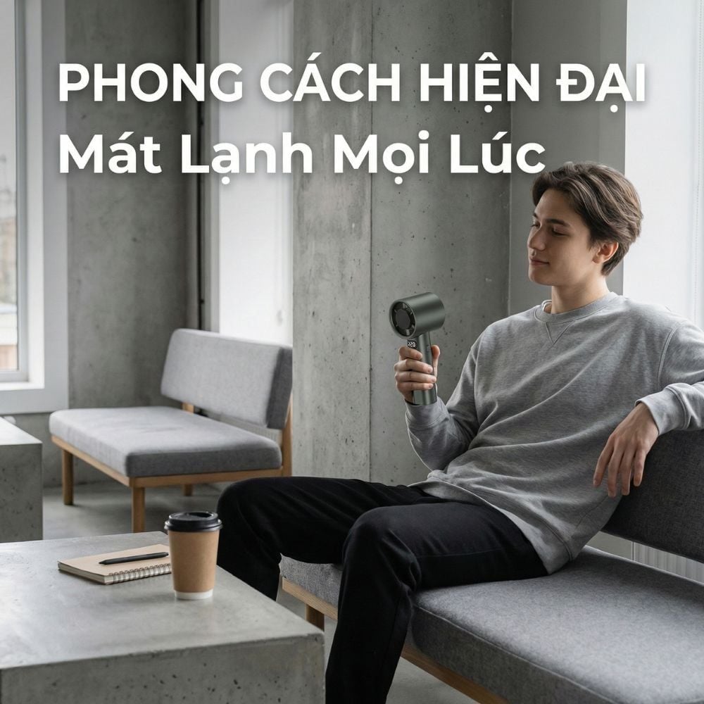 Quạt Cầm Tay Kachi MK442 – 120 Cấp Độ Gió Tuabin, Màn Hình LED Hiển Thị Pin, Bảo Hành 18 Tháng