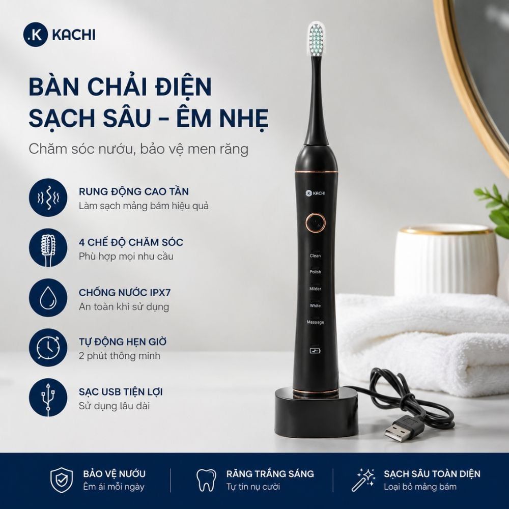 Bàn chải điện Kachi MK455 rung sóng âm dòng cao cấp