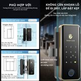  Khóa Cửa Thông Minh Kachi MK45 cho cửa không có khung như cửa kính, cửa gỗ trượt – Mở Khóa App + Vân tay + Chìa khóa + Thẻ từ + Mã số 