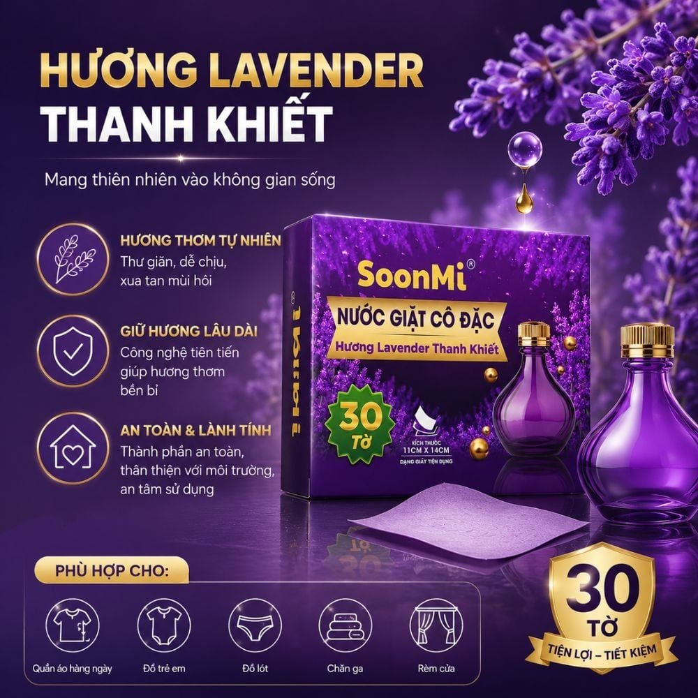 Hình ảnh chi tiết: Nước Giặt Cô Đặc SoonMi Hương Lavender – Công Nghệ Giặt Tẩy Thế Hệ Mới (Hộp 30 Tờ) MK
