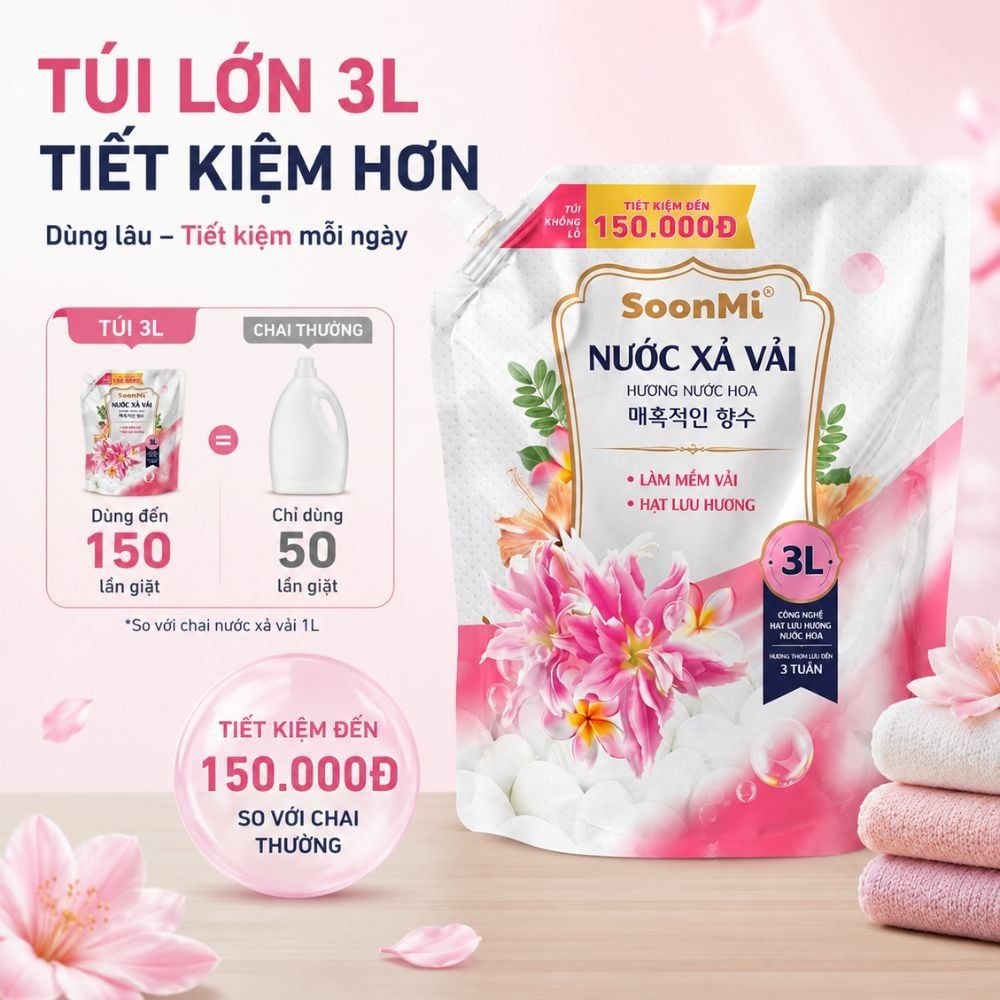 Nước Xả Soonmi 3kg: Bí Quyết Quần Áo Mềm Mại, Ngát Hương Suốt 3 Tuần MK