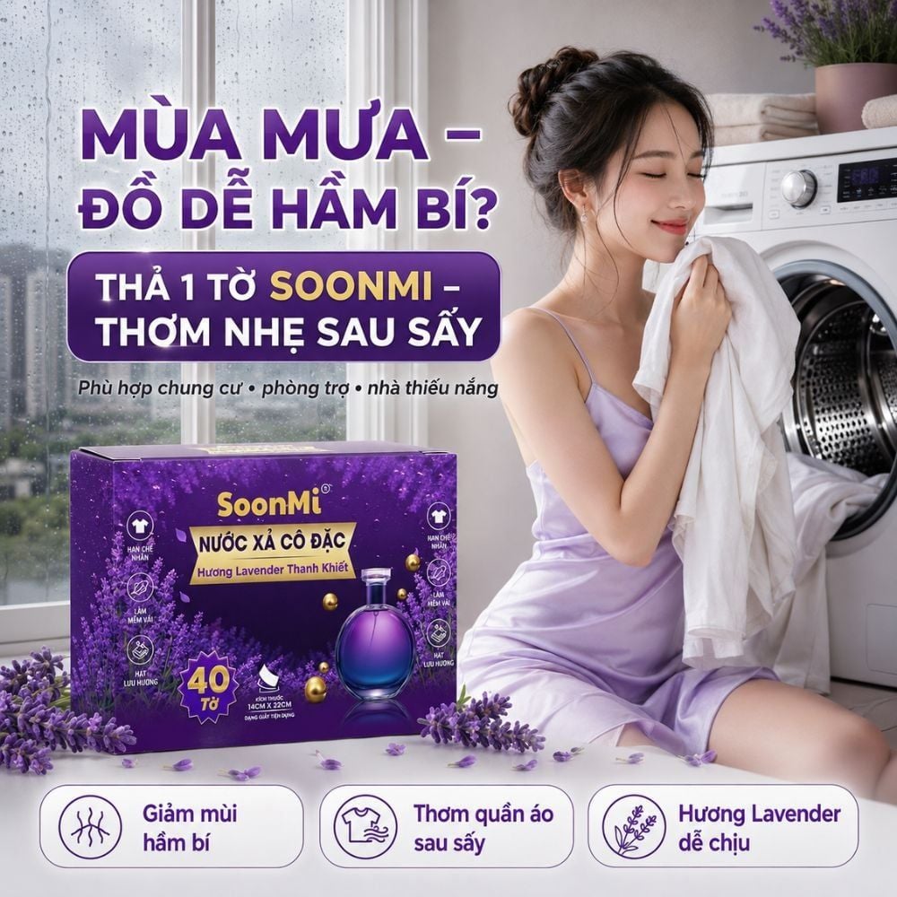 Nước xả cô đặc - Giấy Thơm Quần Áo SoonMi Hương Lavender - Nước Xả Cô Đặc Cho Máy Sấy (Hộp 40 Tờ) MK