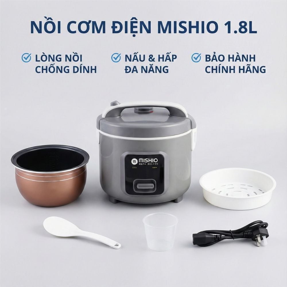 Nồi Cơm Điện Lòng Niêu Mishio MK411 – Dung tích 1 Lít 8
