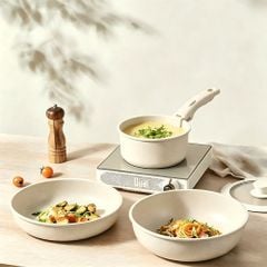 Bộ Nồi Chảo Đá Gốm Chống Dính Mishio 15 Món (5 Nồi Chảo) MK467- Tay Cầm Tháo Rời Thông Minh, Không Chứa PFAS/PTFE, Tương Thích Mọi Loại Bếp