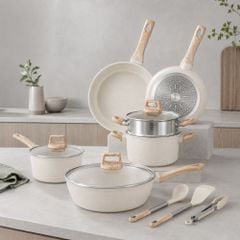 Bộ Nồi Chảo Chống Dính 12 Món Mishio MK468 – Phủ Granite Cao Cấp, Đáy Từ Đa Năng