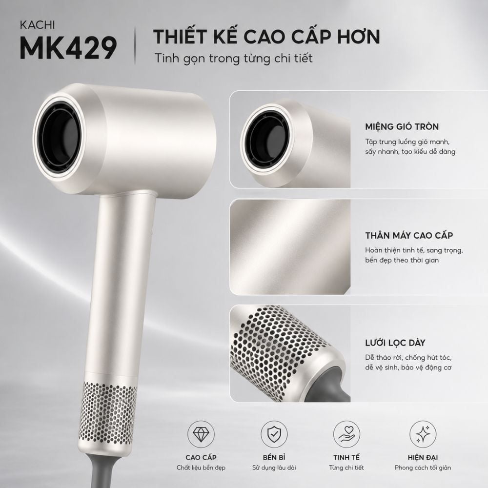 Máy Sấy Tóc Tốc Độ Cao Kachi ION (110.000 vòng/phút) - Sấy Nhanh, Chăm Sóc Tóc Ion Âm, Kiểm Soát Nhiệt NTC