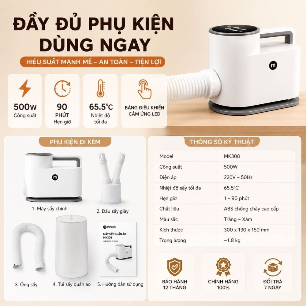 Máy Sấy Quần Áo UV Mishio MK308 – Sấy Khô, Khử Mùi, Hỗ Trợ Khử Khuẩn Cho Cả Gia Đình