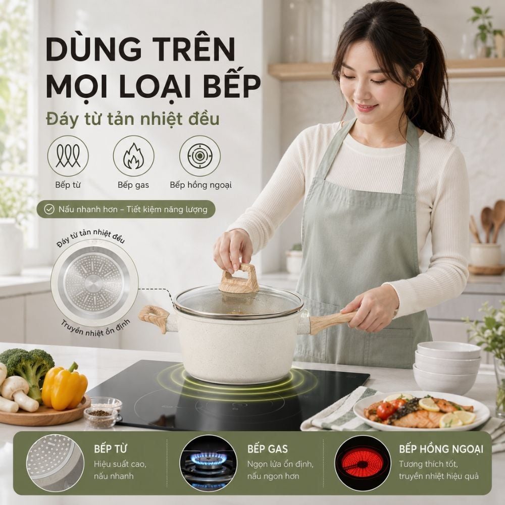 Bộ Nồi Chảo Chống Dính 21 Món Mishio MK469 – Trắng Kem Thanh Lịch, An Toàn Chuẩn FDA