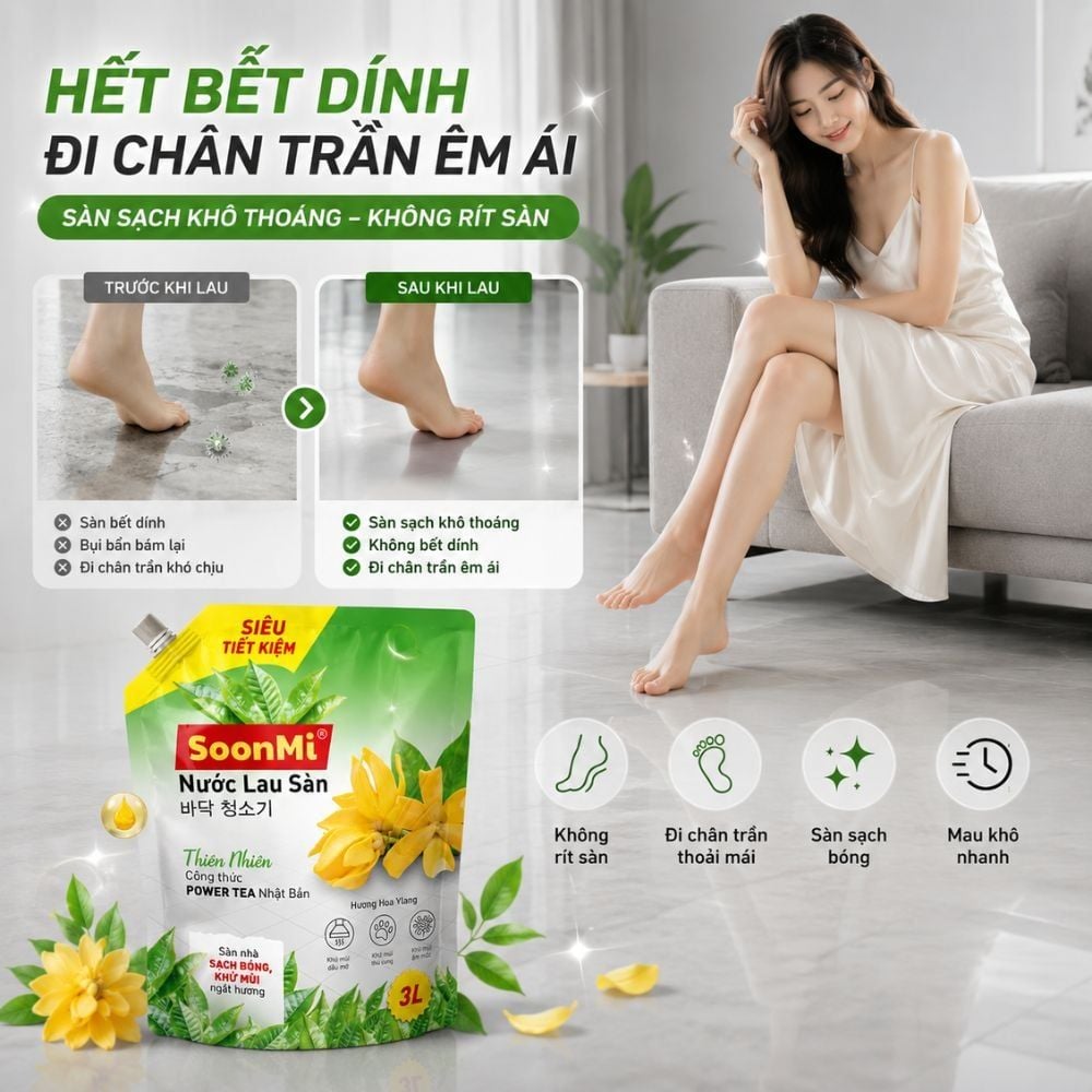 Nước Lau Sàn Soonmi 3kg Dạng Túi - Sạch Bóng, Khử Khuẩn, Thơm Mát MK