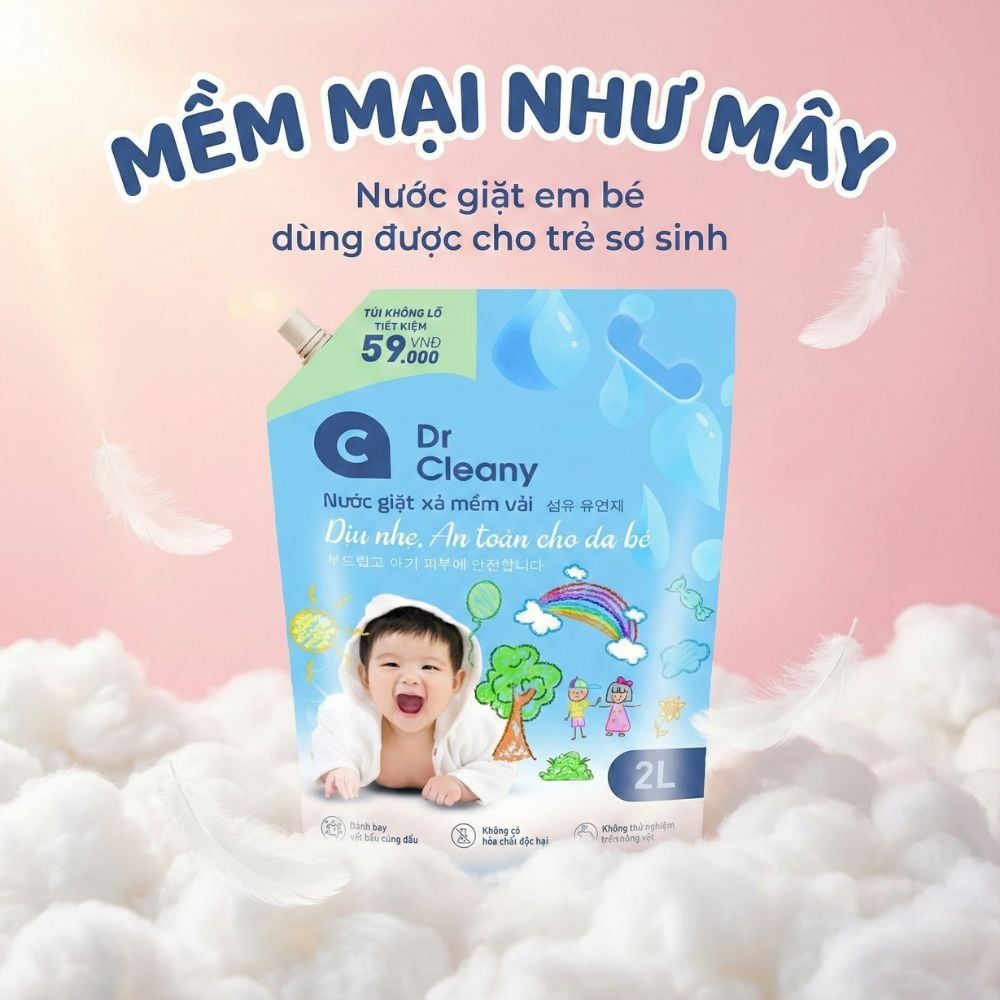 Nước Giặt Cho Bé Dr. Cleany 2kg - Dịu Nhẹ, An Toàn Cho Da Nhạy Cảm | Công Nghệ Hàn Quốc MK