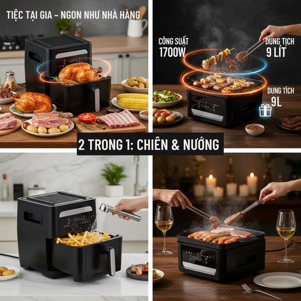 Nồi Chiên Không Dầu Kèm Vỉ Nướng 2-in-1 Mishio MK407: Nâng Tầm Món Ngon, Tiện Lợi Vượt Trội