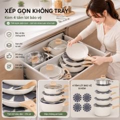 Bộ Nồi Chảo Chống Dính 21 Món Mishio MK469 – Trắng Kem Thanh Lịch, An Toàn Chuẩn FDA