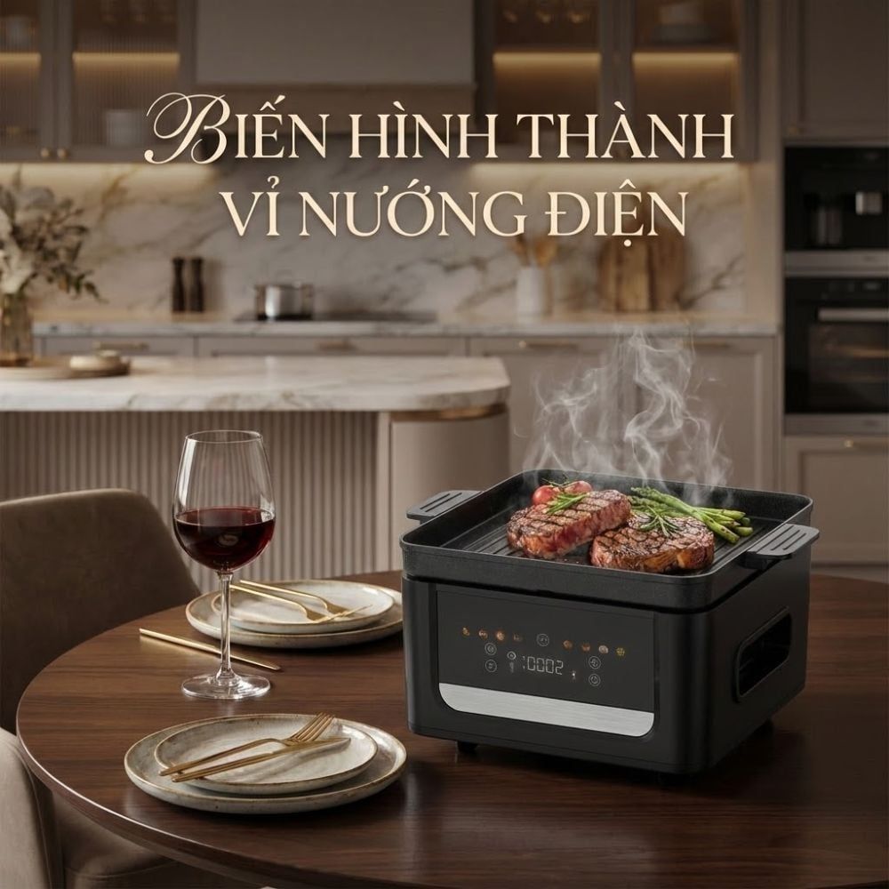 Nồi Chiên Không Dầu Kèm Vỉ Nướng 2-in-1 Mishio MK407: Nâng Tầm Món Ngon, Tiện Lợi Vượt Trội