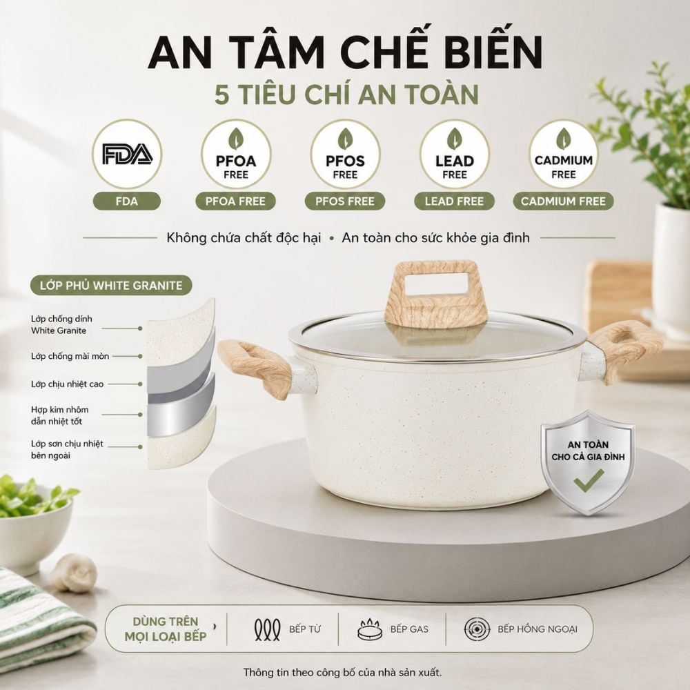 Bộ Nồi Chảo Chống Dính 21 Món Mishio MK469 – Trắng Kem Thanh Lịch, An Toàn Chuẩn FDA