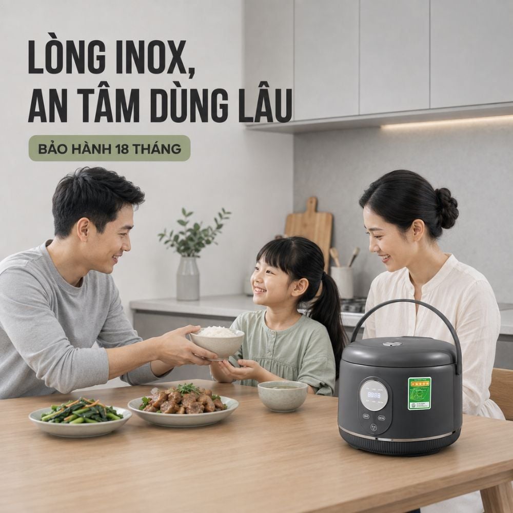 Hình ảnh chi tiết: Nồi cơm điện lòng inox 304 Mishio MK451 / MK452 (1,2 / 1,8L) không phủ chống dính
