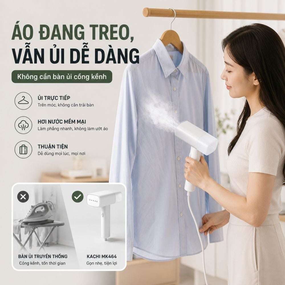 Bàn ủi hơi nước cầm tay Kachi MK464 1400W | Ủi nhanh, nhỏ gọn